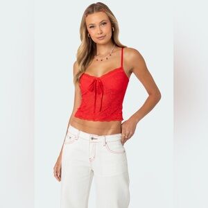 NWOT Edikted Red Sheer Lace Cami Tank Top – Size M